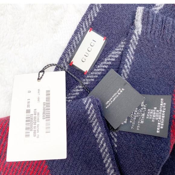 GUCCI blue/red wool scarf. - Picture 3 of 5